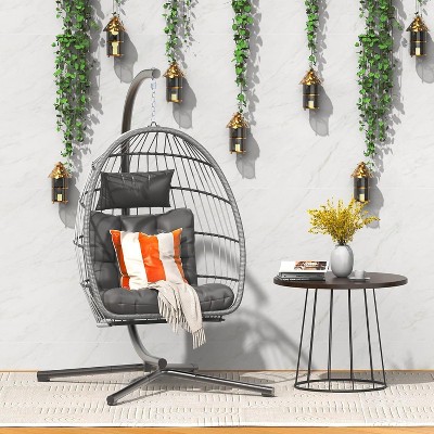 Egg Chair with Stand,Patio Rattan Wicker Hanging Swing Egg Chair Hammock Chair for Bedroom Porch Garden With UV Resistant Cushion