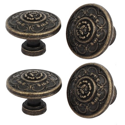 Unique Bargains Drawer Dresser Cabinet Single Hole Screw Mounted Pull Handle Knobs 1.2"x0.87" Bronze Tone 4pcs