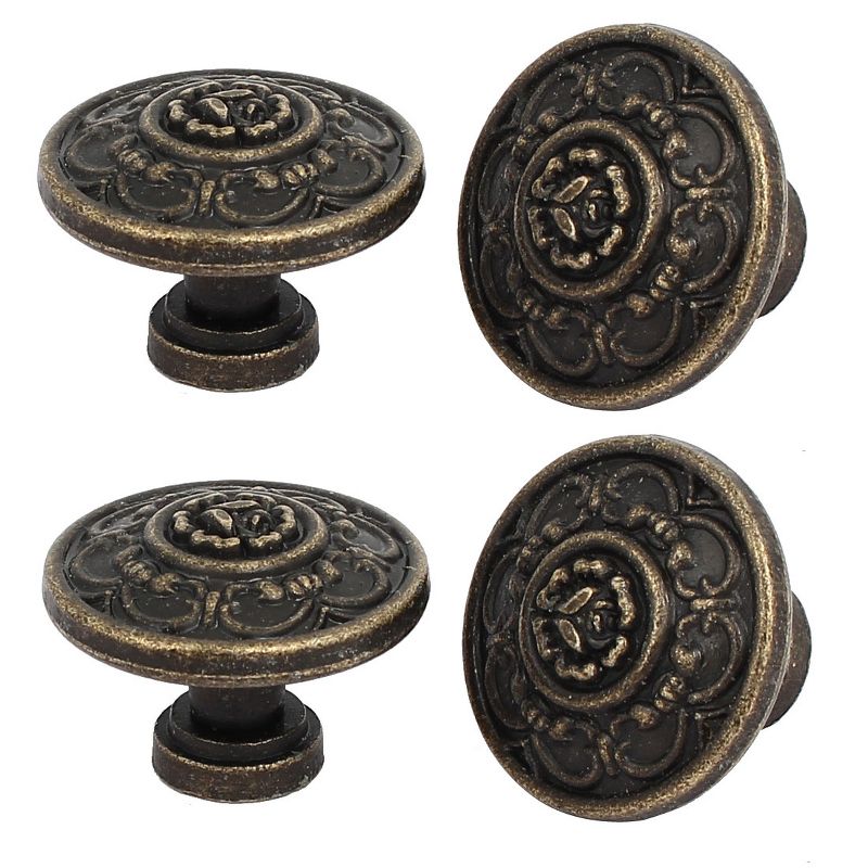 Unique Bargains Drawer Dresser Cabinet Single Hole Screw Mounted Pull Handle Knobs 1.2"x0.87" Bronze Tone 4 Pcs, 1 of 5