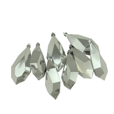 Northlight 8ct Shiny Silver Splendor Diamond Cut Shatterproof Christmas Drop Ornaments 4.75"