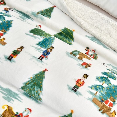 Christmas Santa and Friends Reversible Sherpa Fleece Throw Blanket