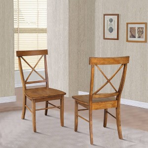 International Concepts Set of 2 X Back Chairs with Solid Wood Seat Pecan: Hardwood Frame, Spot Clean - 1 of 4