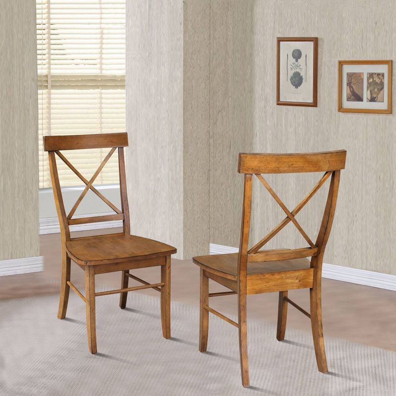 Set of 2 X Back Chairs with Solid Wood Seat Pecan - International Concepts, 4 of 14