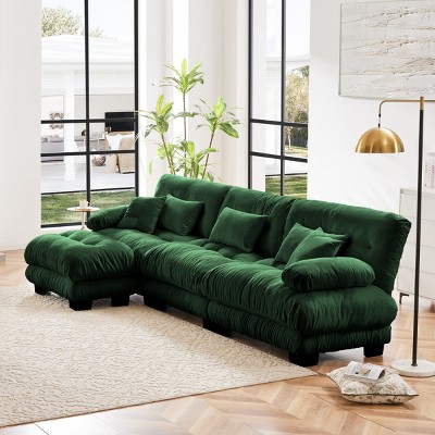 3-Seater Sectional Sofa with 1 Ottoman Deep Seat Sofa Couch Chenille Soft Comfy Upholstered Sofa for Living Room, Apartment-Tanpinhause