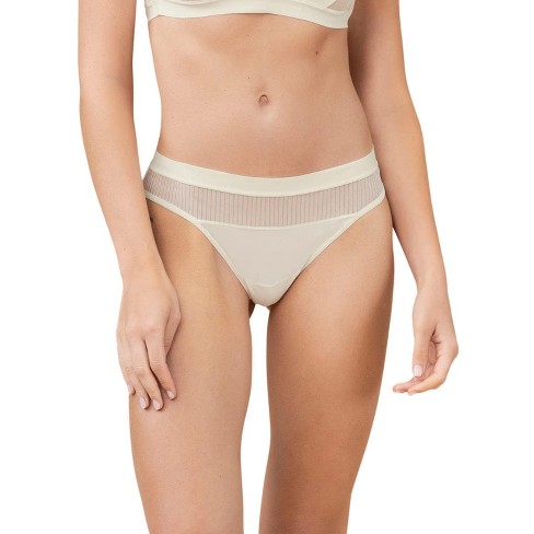 Leonisa Thong Panty with Tulle Details and Ultra-Flat Waistband - Off-White  L