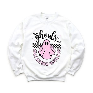 Simply Sage Market Women's Graphic Sweatshirt Just Wanna Have Fun Checkered - 1 of 4