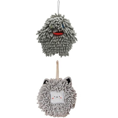 REGALWOVEN Bathroom Cute Decorative Absorbent Soft Chenille Hanging Hand Towel 7" x 7" 2 Pcs