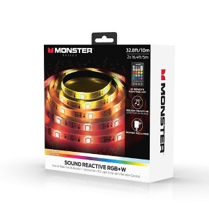 Monster 10m RGBW LED Light Strip Sound Reactive Indoor: Flexible USB-Powered Tape Lights, Multicolor, 240 Bulbs, 4 Settings - 1 of 4