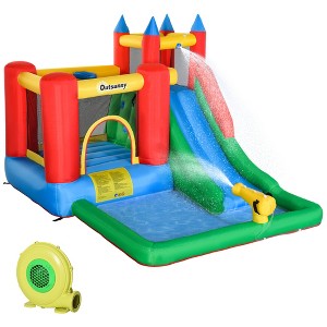 RISOKEYS 6-in-1 Inflatable Bounce House, with Pool, Water Cannon, Climbing Wall, Inflator Included, Jumping Castle Kids Backyard Activity - 1 of 4
