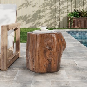 Christopher Knight Home Eamon Rustic Round Lightweight Concrete Patio Side Table with Tree-Stump Design - 1 of 4