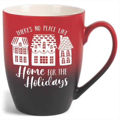 Elanze Designs There's No Place Like Home For the Holidays Two Toned Ombre Matte Red and Black 12 ounce Ceramic Stoneware Coffee Cup Mug