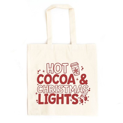 City Creek Prints Hot Cocoa And Christmas Lights Canvas Tote Bag - 15x16 - Natural