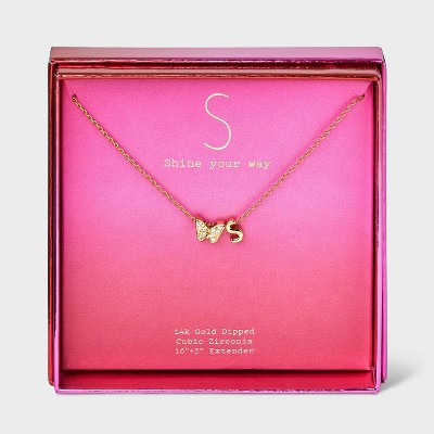 14k Gold Dipped Butterfly Slider Cubic Zirconia Initial 
