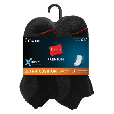 Men's Hanes Premium Xtemp Dry 6Pk Black Low Cut Socks, Size: Small