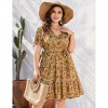 Clearlove Summer Plus Size V Neck Wrap Dress High Waisted Short Sleeves Summer Casual Midi Dress with Belt - 4 of 4