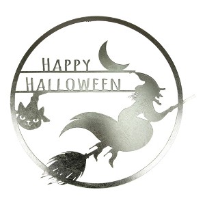 Northlight 17" Silver Flying Witch Happy Halloween Wall Sign - 1 of 4