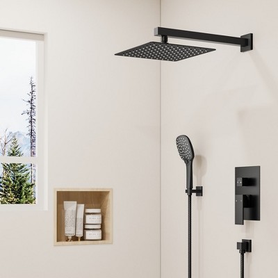 Matte Black Wall Mount Dual Shower Heads with Handheld and Valve