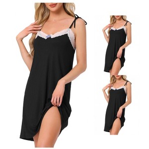 INSPIRE CHIC Women Nightgown Sleeveless Lace Trim Breathable Thigh Length Soft Sleepdress - 1 of 4