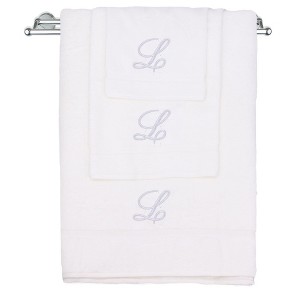 BC BARE COTTON Monogrammed Towel Set, Personalized Gift, Set of 3 - White - Silver Script - 1 of 4