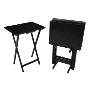 Set of 4 Folding Table in Black L19 x W15 x H26 inches. 4 Tables+1 Rack Stand. - 1 of 4