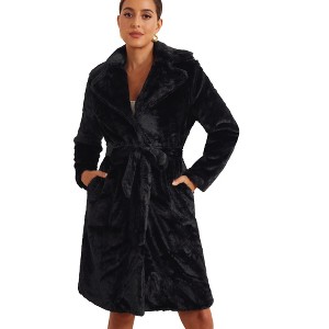 Allegra K Women's Faux Fur Winter Warm Belted Fluffy Jackets Overcoat Outerwear - 1 of 4