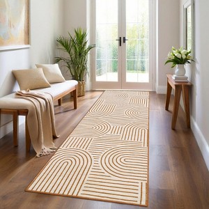 Modern Washable Area Rug, Geometric Pattern Throw Carpet with Non Slip Backing, Low Pile Stain Resistant Floor Carpet for Living Room - 1 of 4