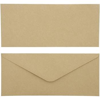 100 Count Kraft Envelopes V Flap with Gummed Glue Seal for Home and Office, 9.5 x 4 Inches, Brown