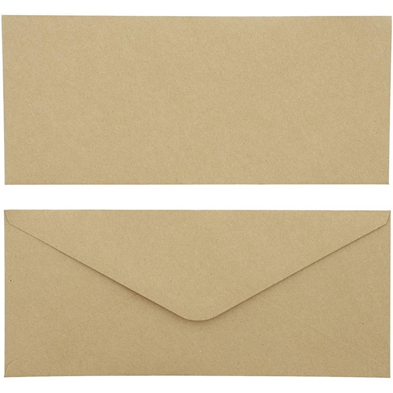 100 Count Kraft Envelopes V Flap with Gummed Glue Seal for Home and Office, 9.5 x 4 Inches, Brown, 1 of 5