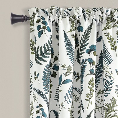 Devonia White and Green Floral Polyester Blackout Curtains