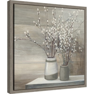 Gray and White Botanic-Inspired Framed Canvas Wall Art