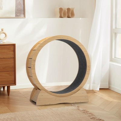 Wooden Cat Exercise Wheel with Silent Ball Bearings,Indoor Cat Running Treadmill with Carpet Track for Small and Medium Cats-LAOTIES