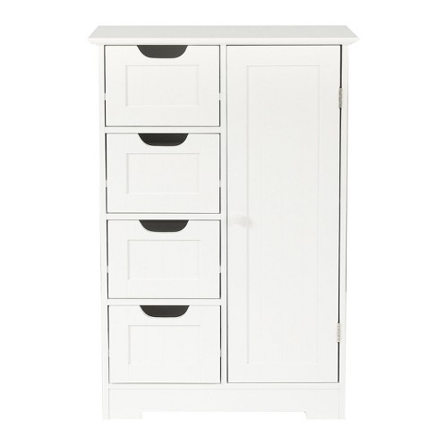 LuxenHome White MDF Wood Slim Bathroom Storage Cabinet and End Table