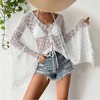 Women's Hollow Out Swimwear Cover Up Fringe V Neck Bell sleeves Crochet Tassel Swimsuit Bathing Suit Beach - 2 of 4