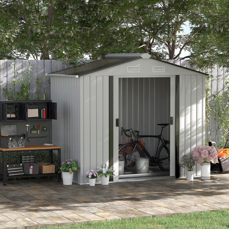 Outsunny Metal Storage Shed Organizer, Garden Tool House with Vents and Sliding Doors for Backyard, Patio, Garage, Lawn, 3 of 7