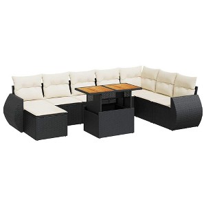 vidaXL Patio Sofa Set with Cushions Footstool and Table 9 Piece Poly Rattan - Black and Cream with Storage - 1 of 4