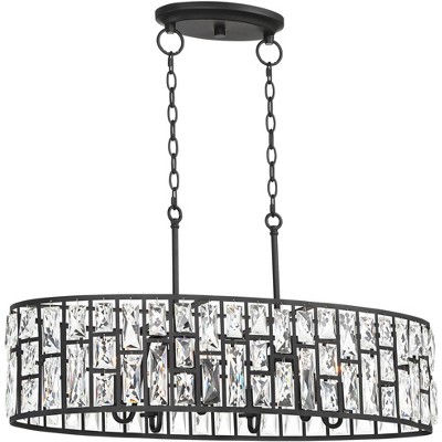 Vienna Full Spectrum Black Crystal Oval Island Pendant Chandelier 32 1/2" Wide 6-Light Fixture for Kitchen Dining Room