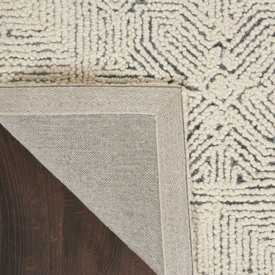 Ivory and Navy Geometric Hand-Tufted Wool Area Rug