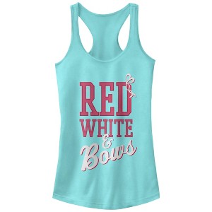 Juniors Womens CHIN UP 4th of July and Bows Racerback Tank Top - 1 of 3