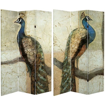 6" Double Sided Peacocks Canvas Room Divider Beige - Oriental Furniture