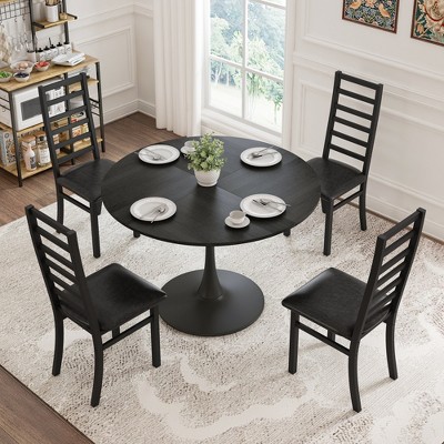 Akoasm Modern PU Leather & Metal Accent Chair With Steel Legs, High Back For Living Room, Kitchen & Bedroom Set of 4-Black