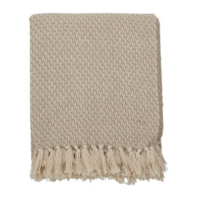 50"x60" Classic Tassel Trim Throw Blanket Beige - Saro Lifestyle