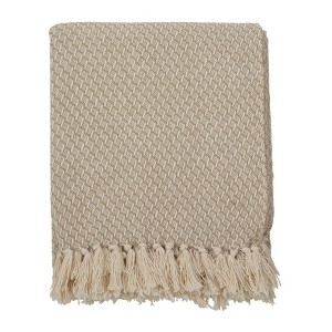 50"x60" Classic Tassel Trim Throw Blanket Beige - Saro Lifestyle: Cotton, Mid-Century Modern, Machine Washable - 1 of 3