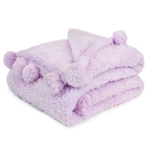 PAVILIA Fluffy Throw Blanket with Pompom Lightweight Soft Plush Cozy Warm Pom Pom Fringe for Couch Sofa Bed Lavender Purple Twin 60x80