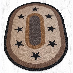 Earth Rugs Oval Patch Tread Rug – 4'x6', Black Stars Pattern, Braided Jute, Rustic Americana Accent Rug - 1 of 3