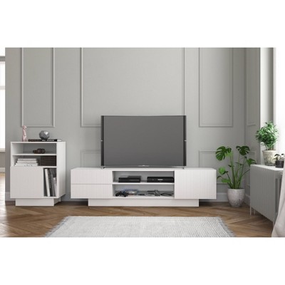 Modern Linear 72'' White Marble TV Stand with Storage