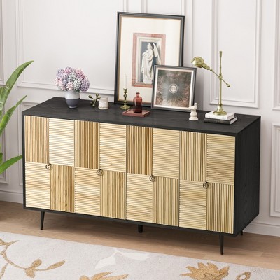 Elegant Vintage 4-Door Cabinet with Carved Effect Decoration Doors