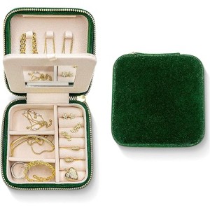 Plush Velvet Travel Jewelry Case with Mirror, Navy Blue - 1 of 4