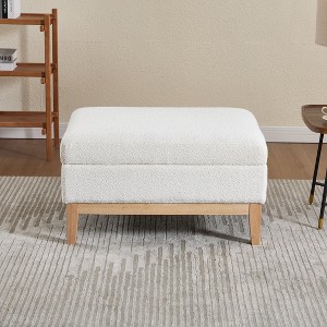 Aortzio 33.86"W Upholstered Storage Ottoman with Rubberwood Legs - 1 of 4