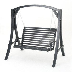 Wood Porch Gray Swing Loveseat with Stand and Chains, Weather-Resistant Grey Finish, Outdoor Swing for Patio, Garden or Backyard-Maison Boucle - 1 of 4
