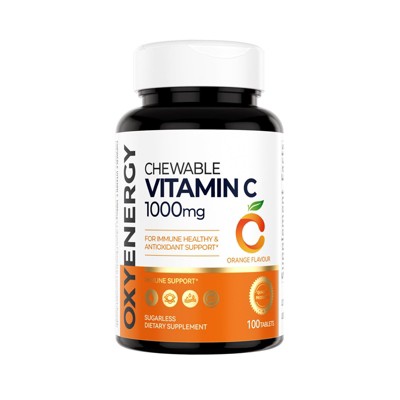 OXYENERGY Vitamin C Chewables, 1000mg, Immune Support with Antioxidants, Vegetarian, Orange Flavor, Gluten-Free, 100 Tablets, 50-Day Supply